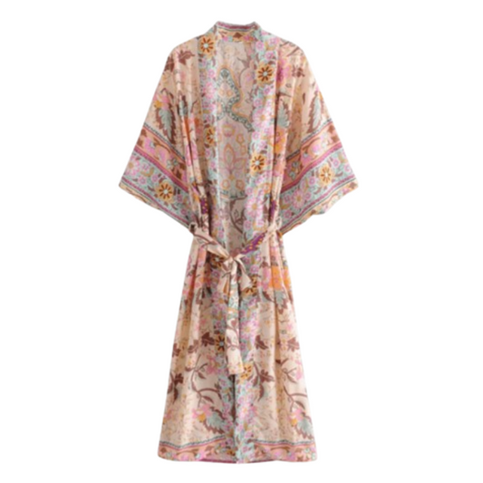 Long pink floral kimono - Maisonippon