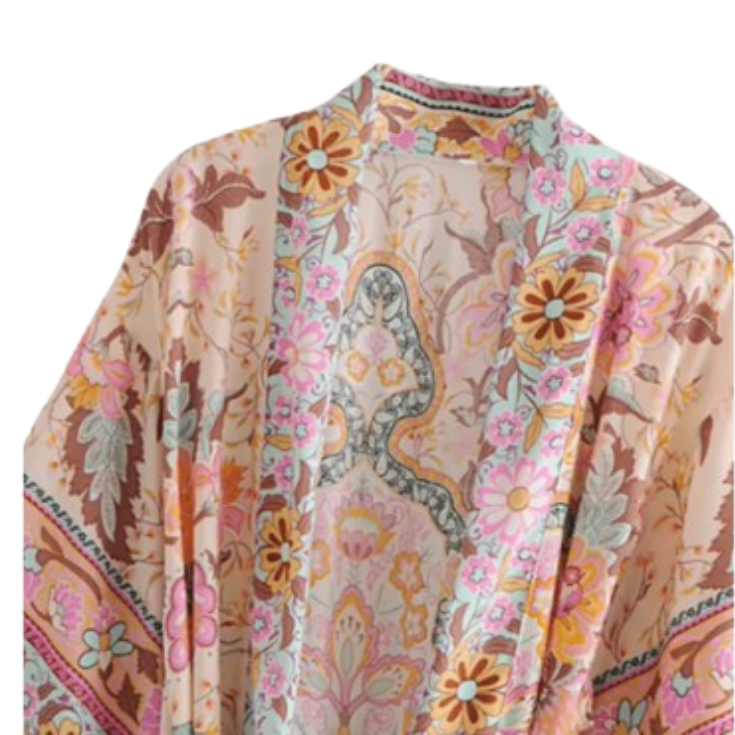 Long pink floral kimono - Maisonippon