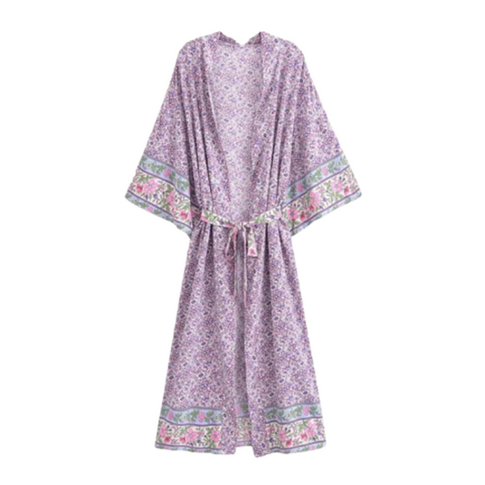 Long Kimono | Lilac floral - Maisonippon